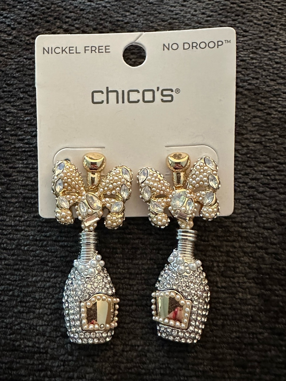 Chico's Gold and Silver Crystal Bottle Drop Earrings